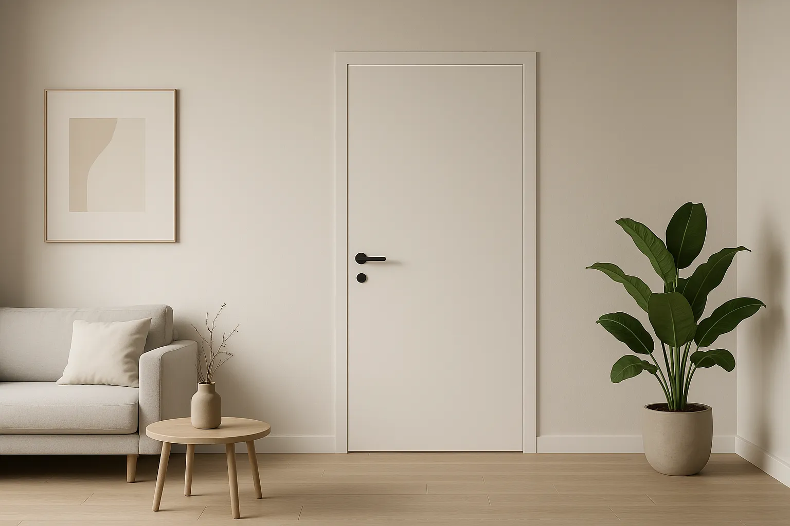 Sala minimalista com Kit Porta Pronta Pertinaz no acabamento branco